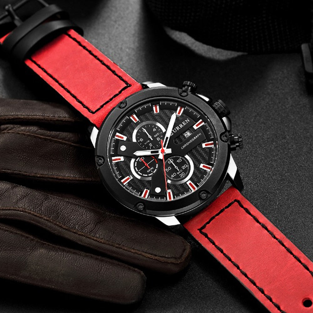 CURREN red leather sport men watches f