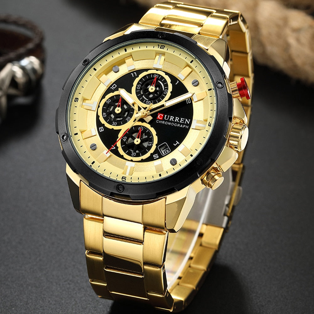 CURREN Top Brand Luxury Gold Watch Men